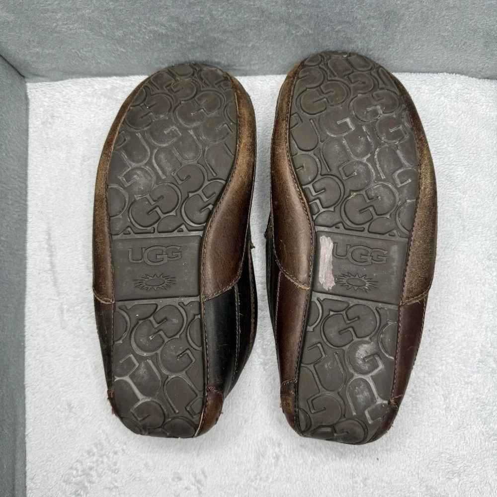 UGG Ascot Brown Leather Comfort Indoor Moccasin Loafers Slipper Men's Size 10